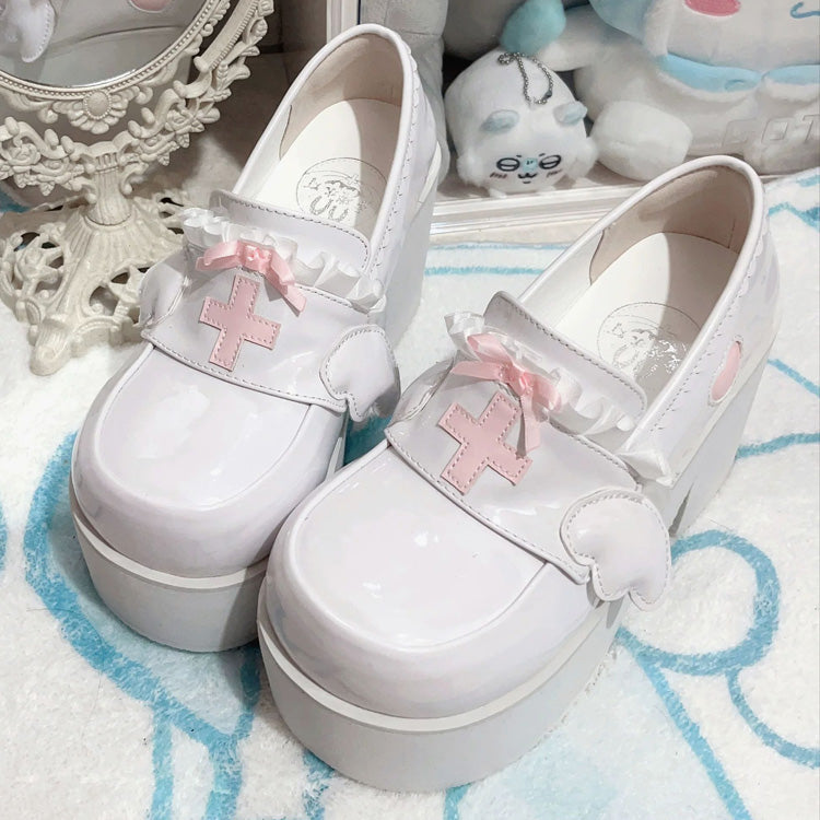 Sweet Lolita Platform Shoes with Bowknot and Ribbon Ruffles - Four Shades