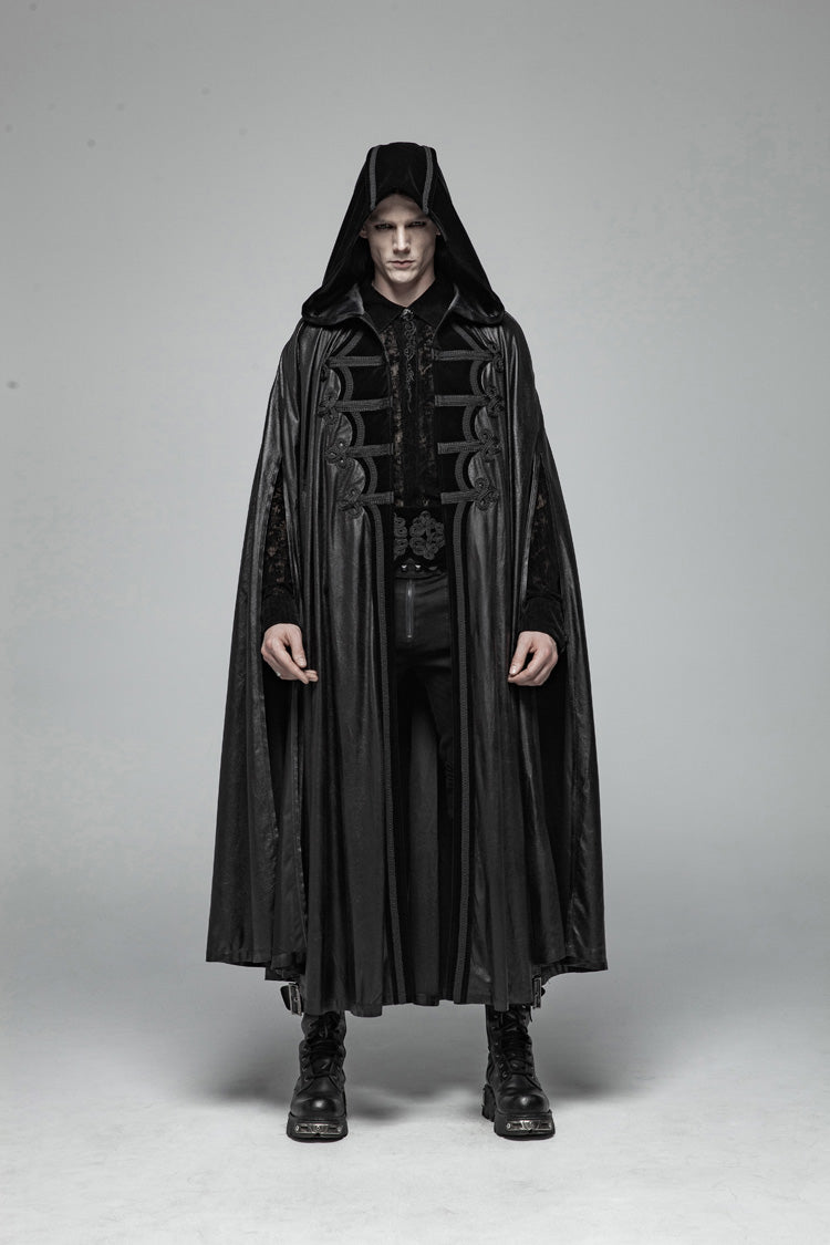 Hooded Embroidered Cloak Coat for Men - Gothic Edge