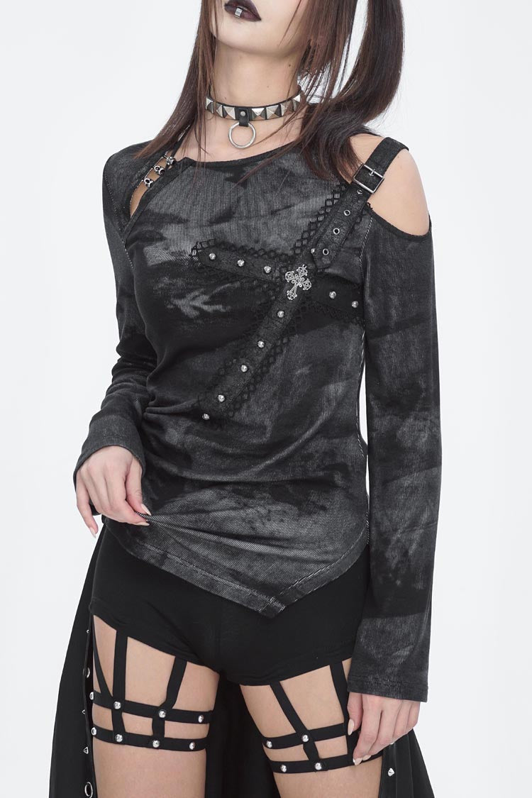 Steampunk Print Shirt for Women, Long-Sleeve Blouse with Victorian Touch
