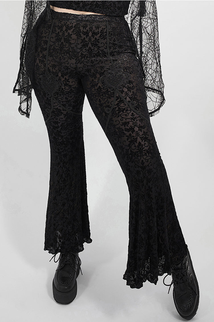 Velvet Flare Pants with Front Decals for Plus Size - Gothic Edge