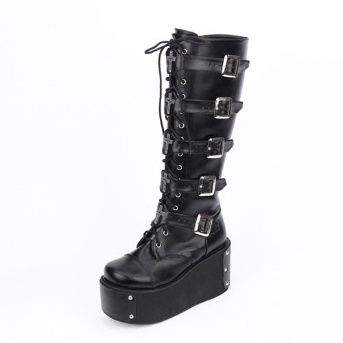 Lolita Boots with High Platform and Cross Adornment