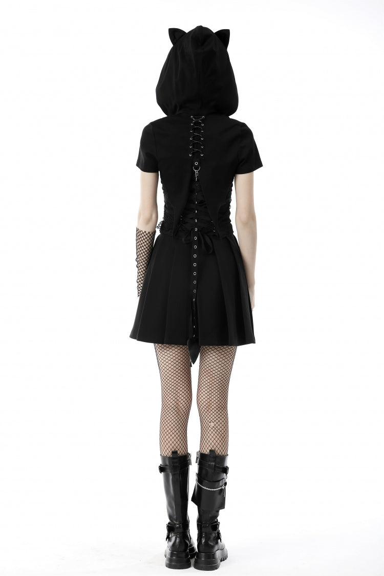 Cat Ear Hooded Cape with Lace-Up and Buckles