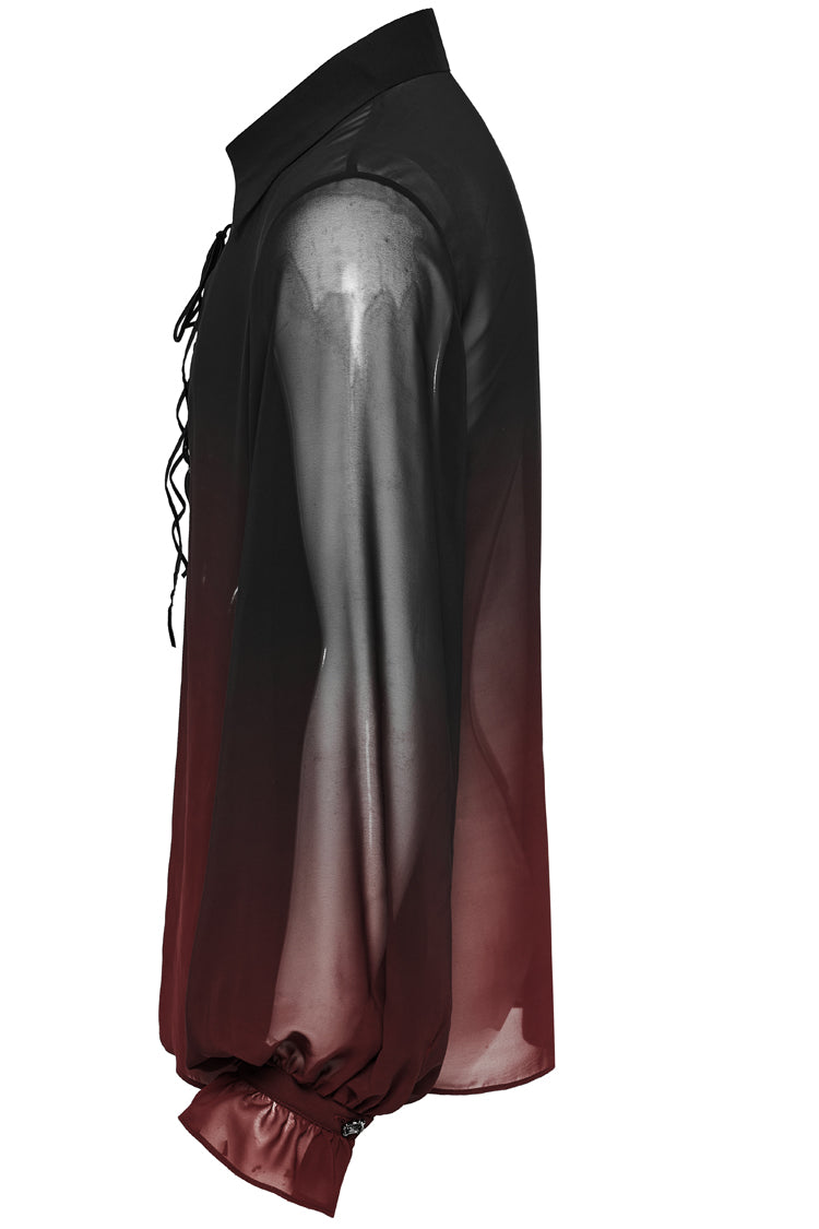 Crimson Noir Sheer Gradient Long-Sleeve Men's Gothic Blouse