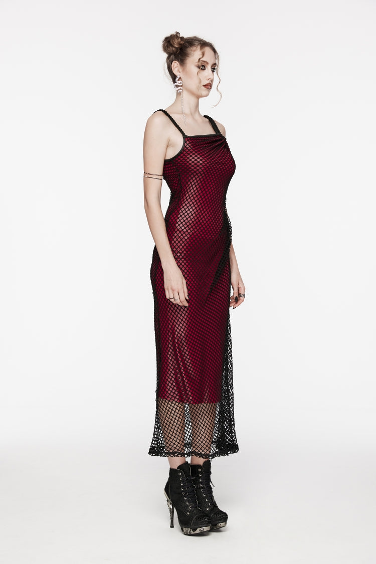 Crimson Gothic JSK Dress with Mesh Panels and Eyelet Accents