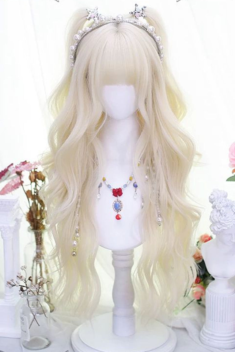 Walnut Blonde Blunt Bangs Long Curly Wig Japanese Sweet Lolita Style