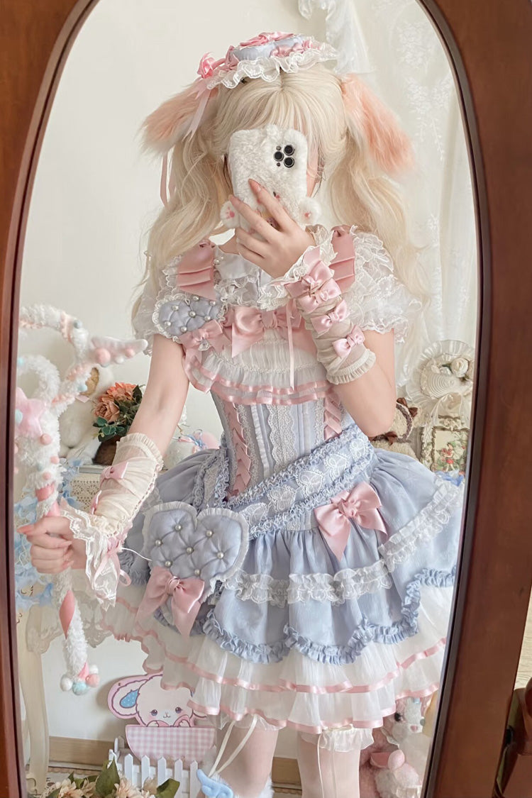 Azure Triple Ruffled Bow Lace-Up Slim Ballet Sweet Lolita Outfit