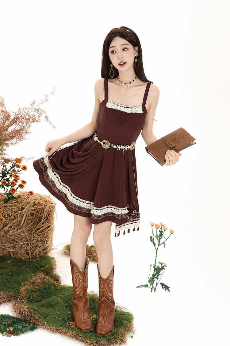 Chocolate Square Collar Embroidered JSK Set - Dream of the Wilderness
