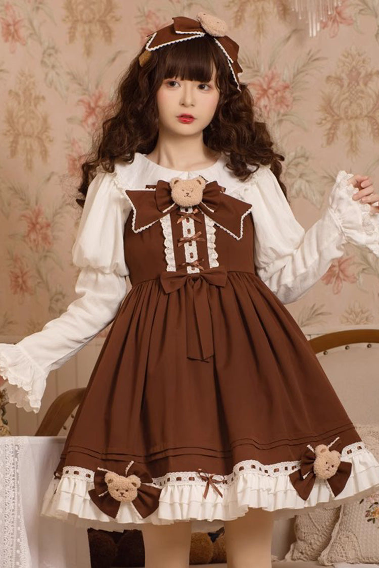 Chocolate Sleeveless Ruffle Bow Vintage Princess JSK - Mousse Bear