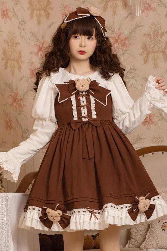 Chocolate Sleeveless Ruffle Bow Vintage Princess JSK - Mousse Bear