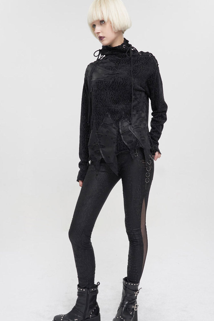 Distressed Wool Sweater with Irregular Hem for Women - Noir
