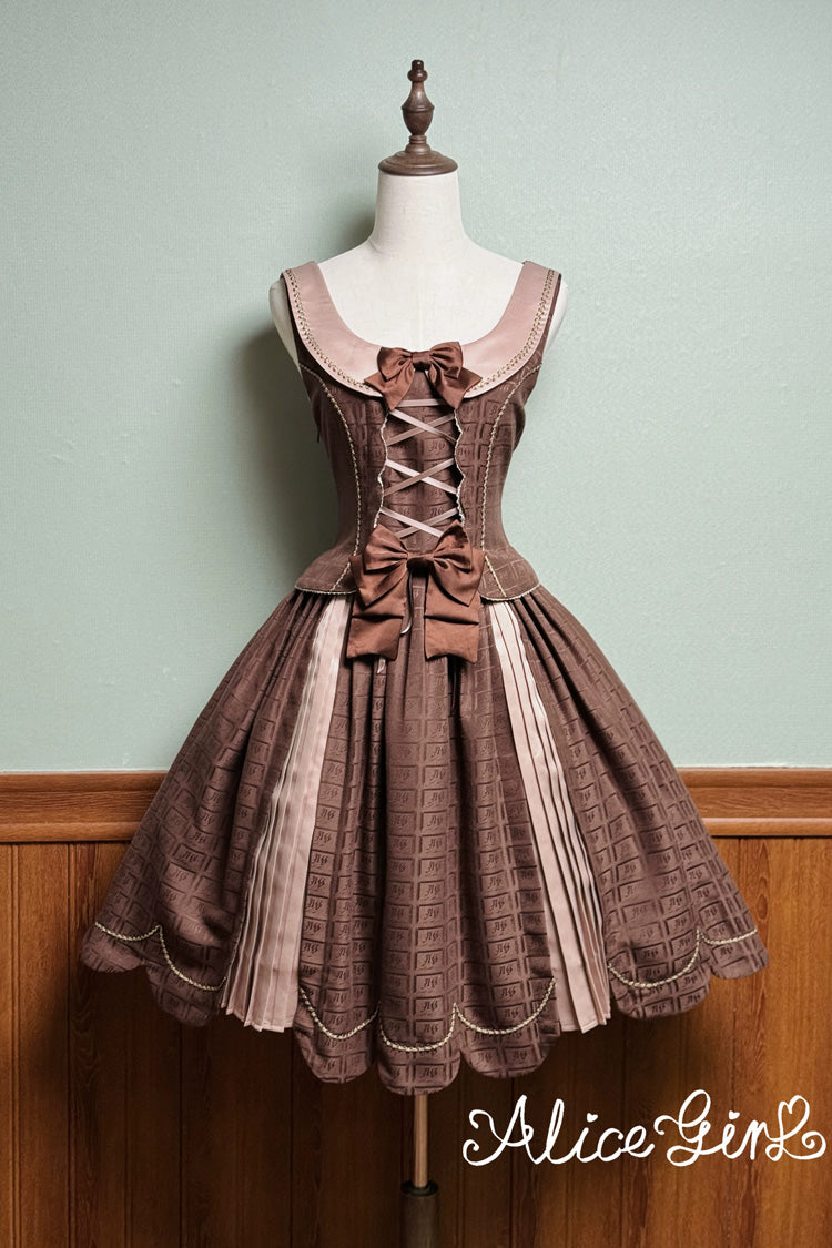 Classic Lolita JSK Dress and Skirt with Embroidered Bow Lace-Up