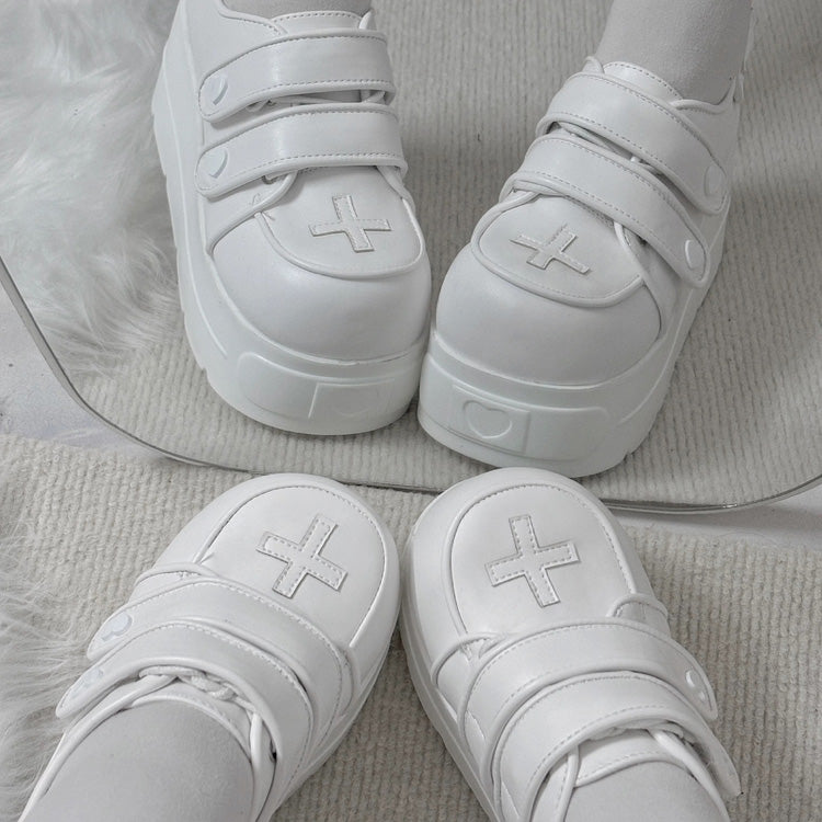 Sweet Lolita Platform Shoes with Heart Design and Double Straps - Three Colors