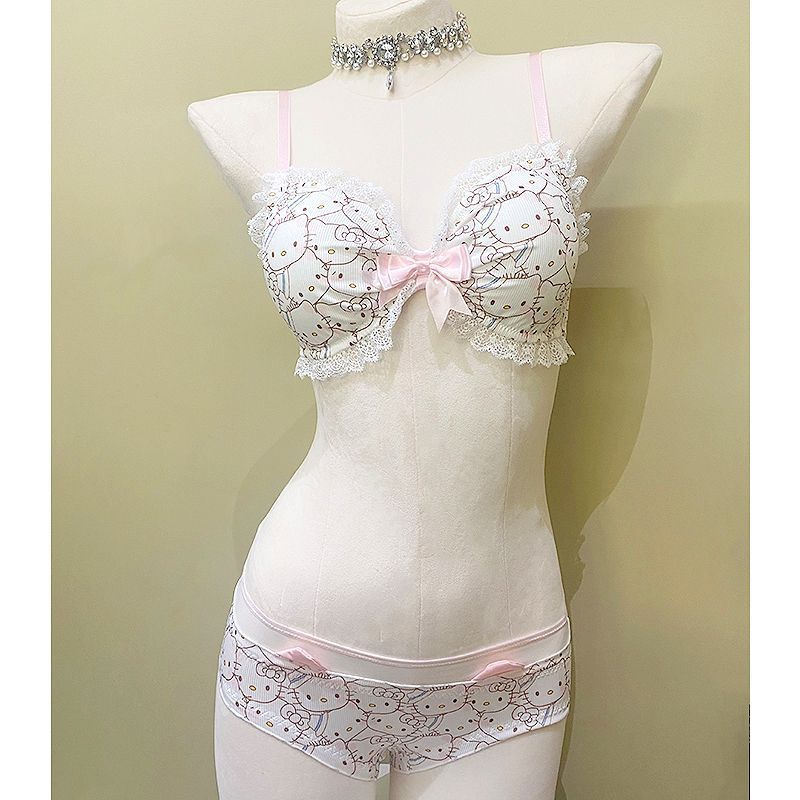 Sweet Kitty Pink Bow Bra Panties Set KI563