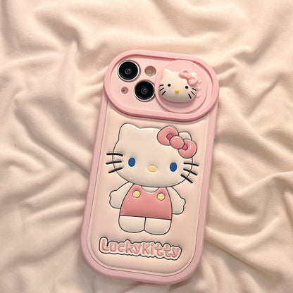 Coque de téléphone en silicone rose avec chat de dessin animé KI486