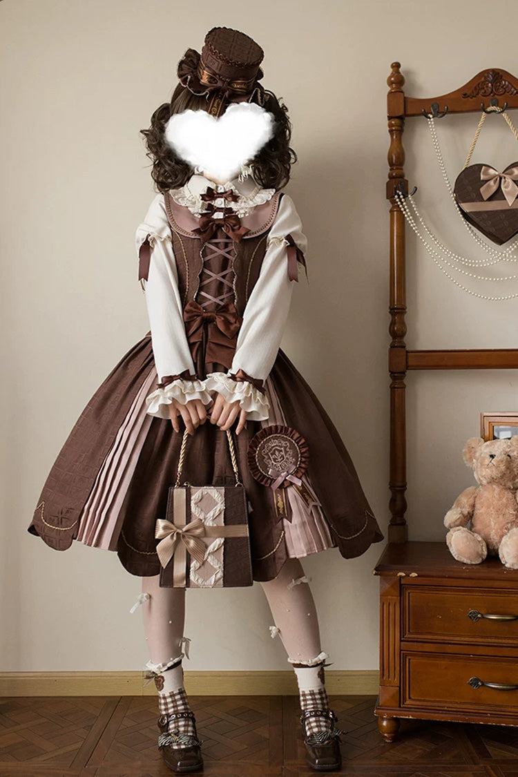Classic Lolita JSK Dress and Skirt with Embroidered Bow Lace-Up