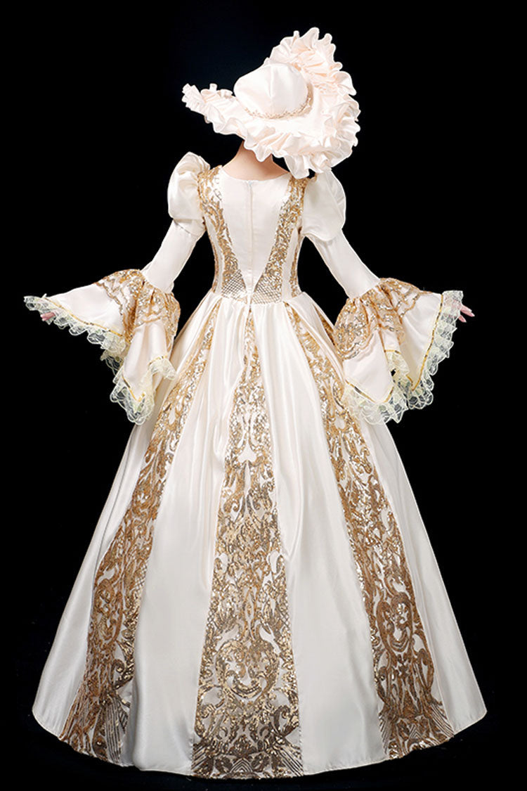 Golden Floral Hollow Print Victorian Lolita Dress with Trumpet Sleeves