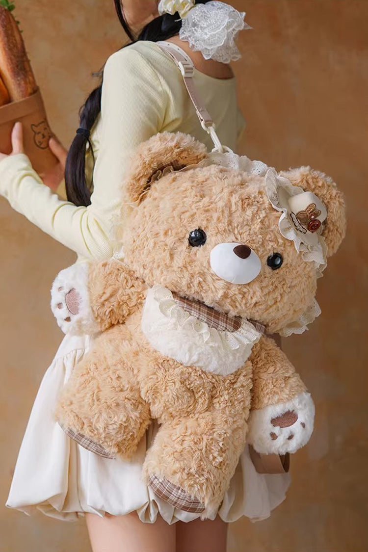 Chocolate Ruffled Plush Toy Backpack - Little Bear Guli