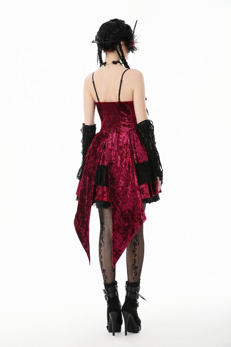 Maroon Corset Velvet Pointed-Tail Gothic Cami Mini Dress