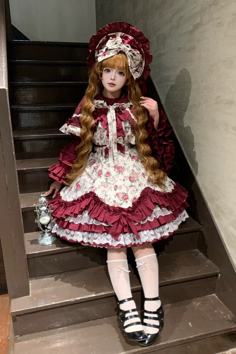 Ruffled Off-Shoulder Gothic JSK Dress with Bow and Lace