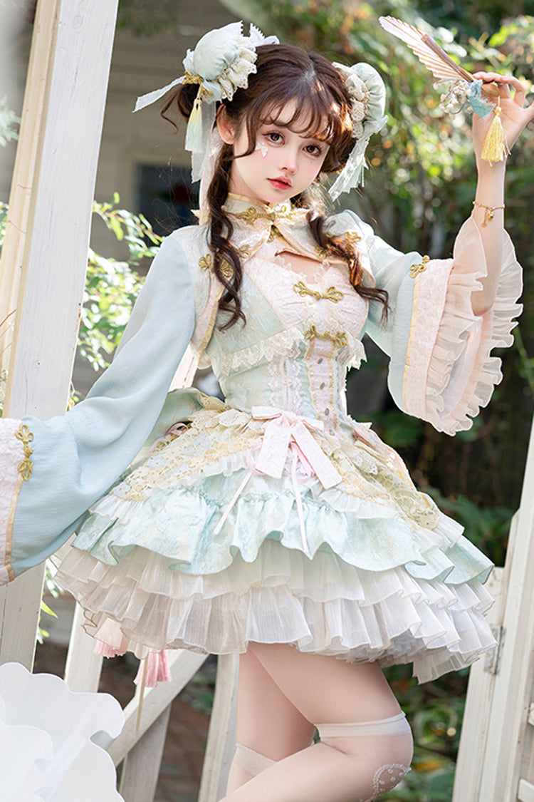 Emerald White Pear Dream Multi-Layer Ruffle Lace Sweet Chinese Princess Lolita Jumper