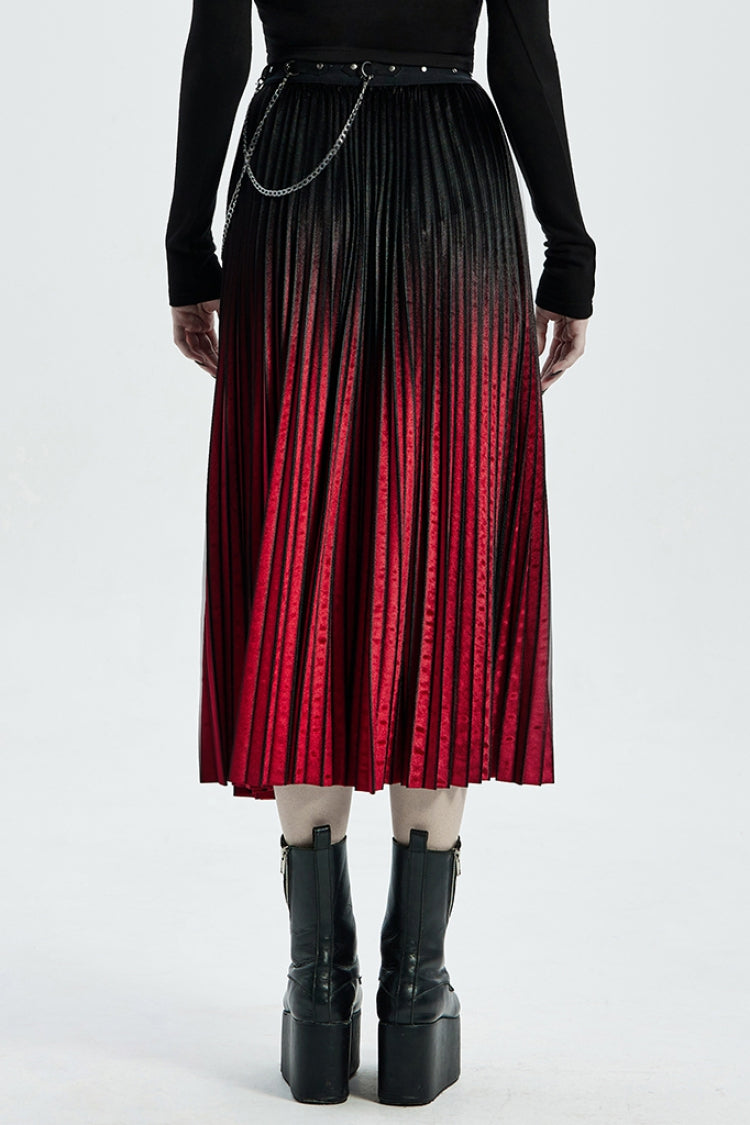 Crimson & Noir Metal Studs & Chain Accent Ombre Steampunk Skirt