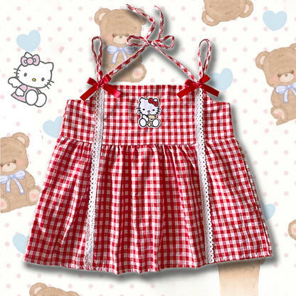 Cute Kitty Red Plaid Bow Sling KI553