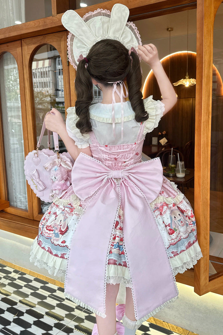 Rosy Bunny Celebration Sleeveless Layered Frilled Bow Lolita Jumper