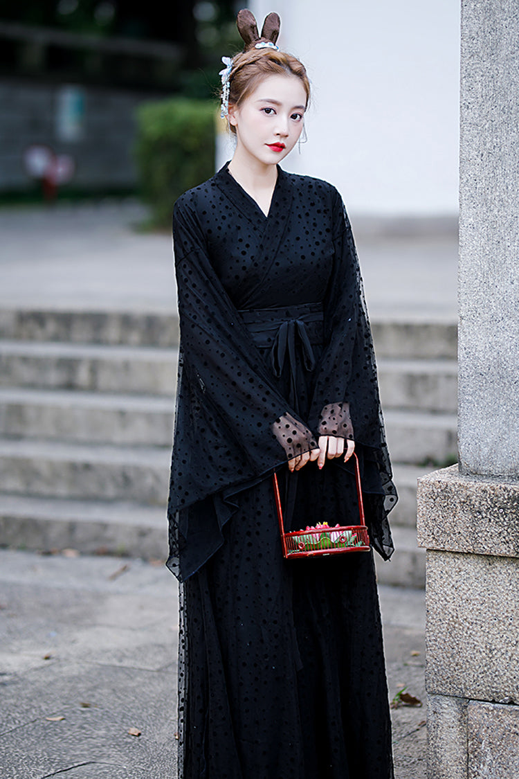 Classic Hanfu Dress with Polka Dot Print and Costume Style