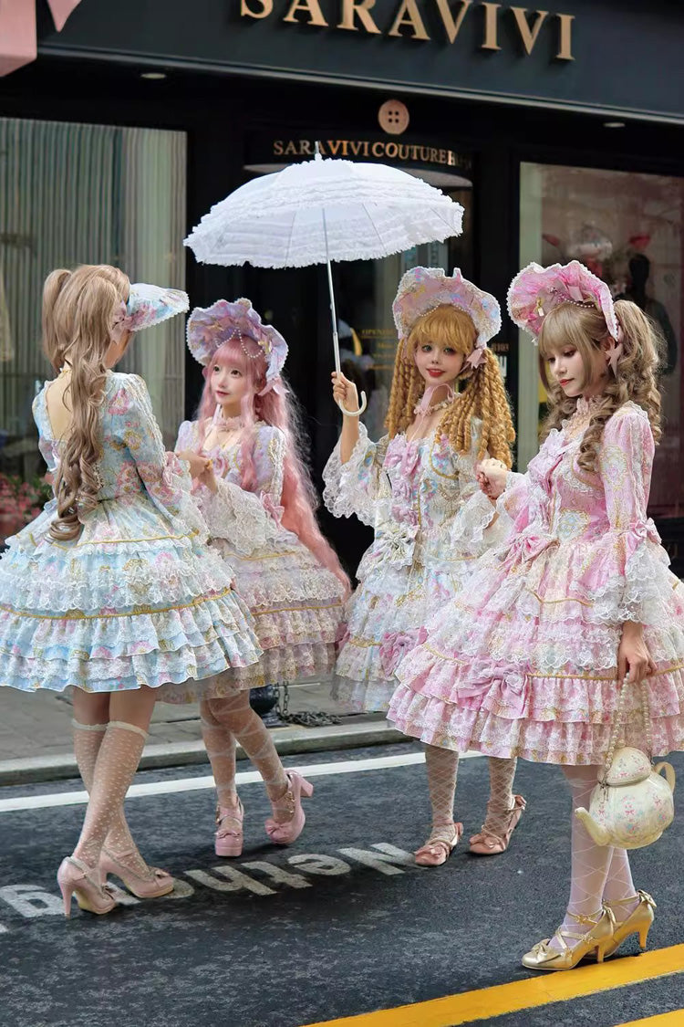 Candlelight Elegance Long Trumpet Sleeve Multi-Layer Ruffle Bow Lace Elegant Lolita Dress