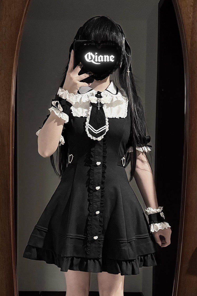 Short Sleeve Ruffle Bow Stitching Plus Size College Dress - Angel Creed