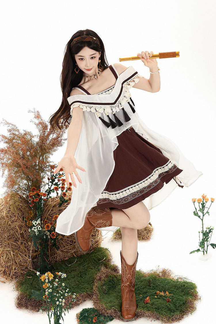 Chocolate Square Collar Embroidered JSK Set - Dream of the Wilderness