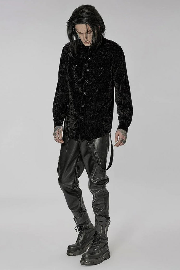 Steampunk Men's Blouse with Stand Collar and Detachable Chain - Two Variants