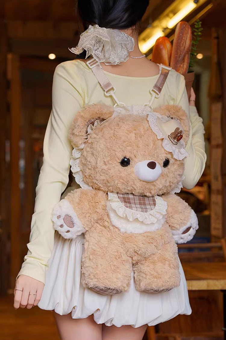 Chocolate Ruffled Plush Toy Backpack - Little Bear Guli
