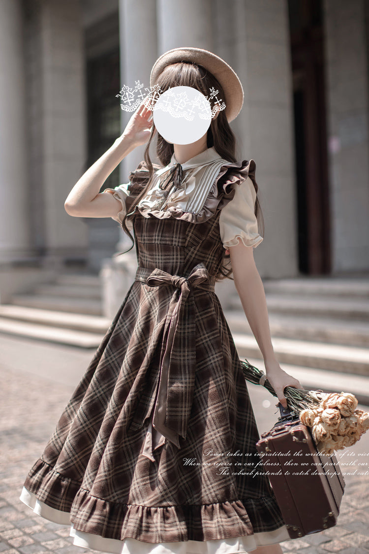 Vintage Lolita Dress with Short Sleeves and Bowknot Ruffle