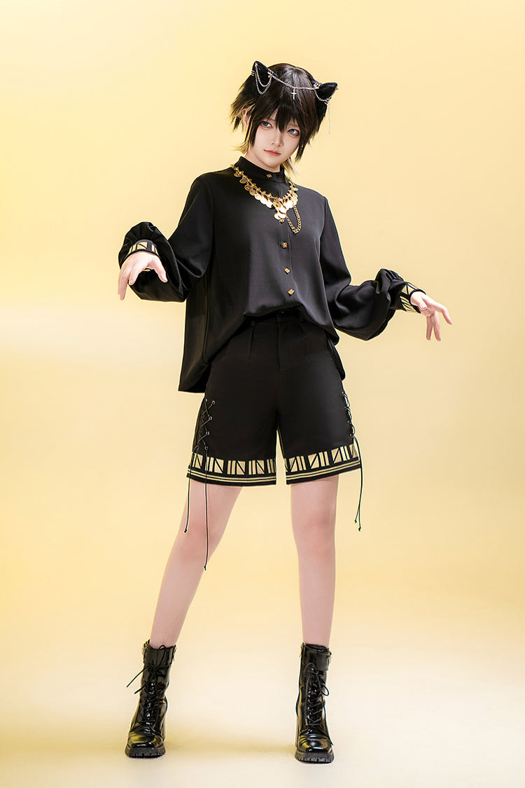 Long Sleeve Embroidered Ouji Gothic Blouse - Black Cat