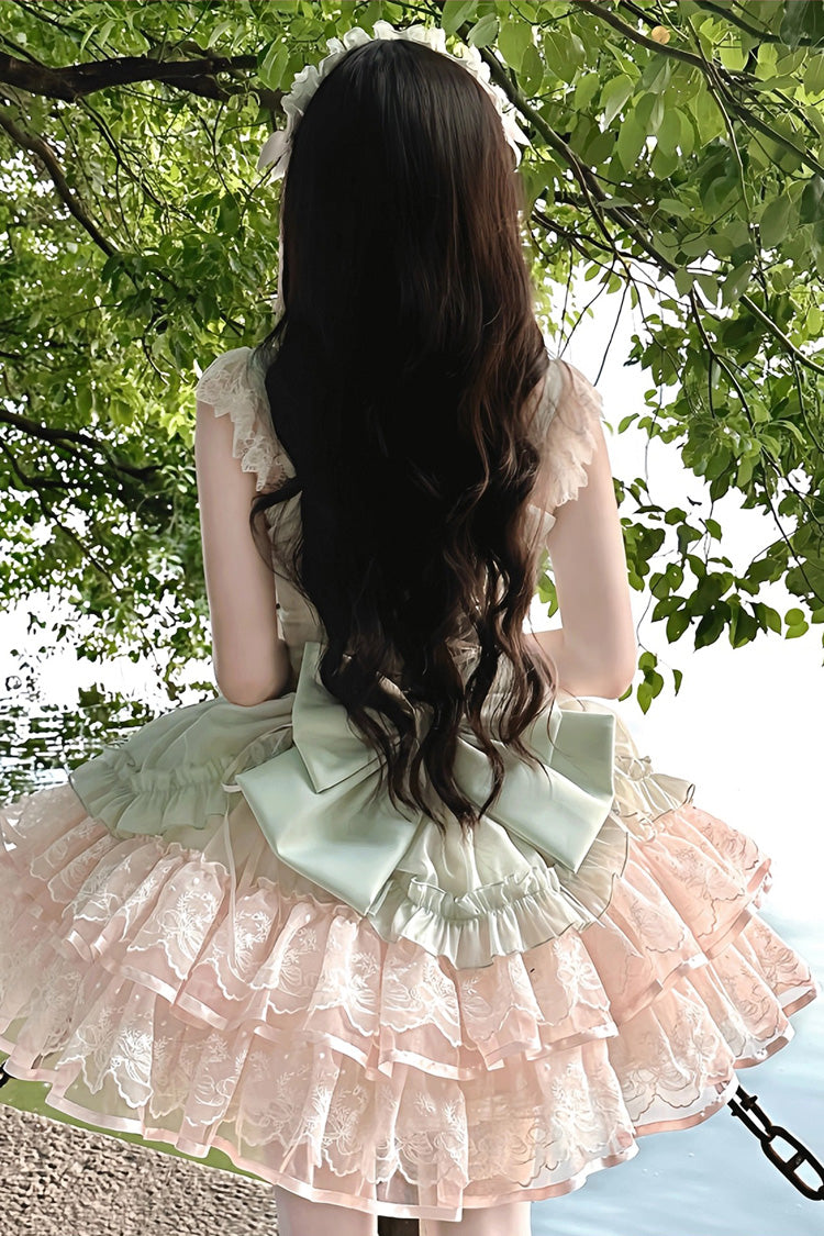 Emerald Bale Bebe Sleeveless Triple Ruffled Bow Lace-Up Sweet Ballet Lolita Gown