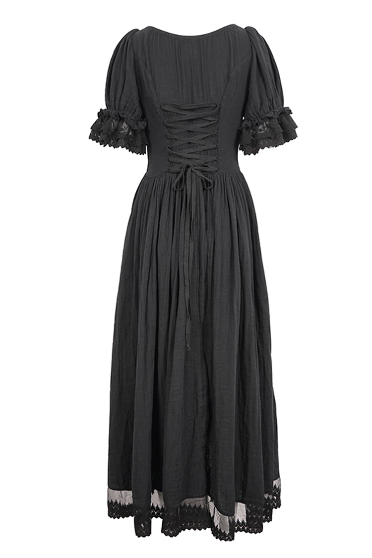 Gothic Dress with Drawstring and Ruffled Sleeves