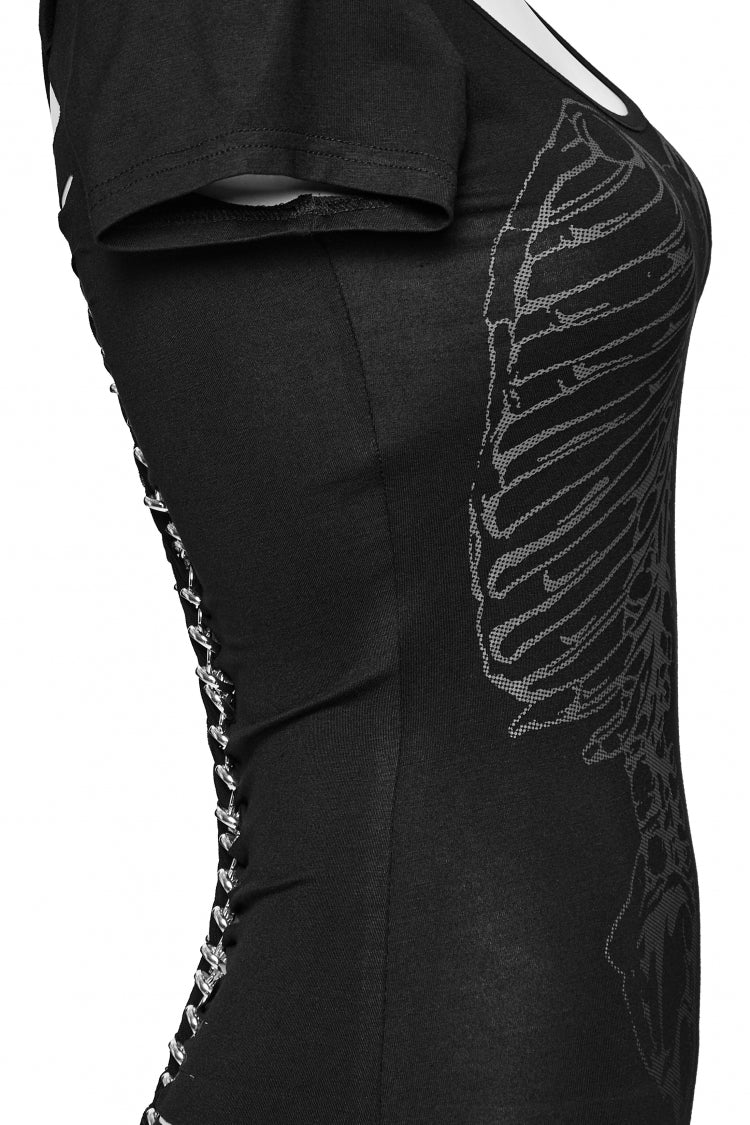Chain-Accent Skull Bone Print Slim Cut Vest for Women