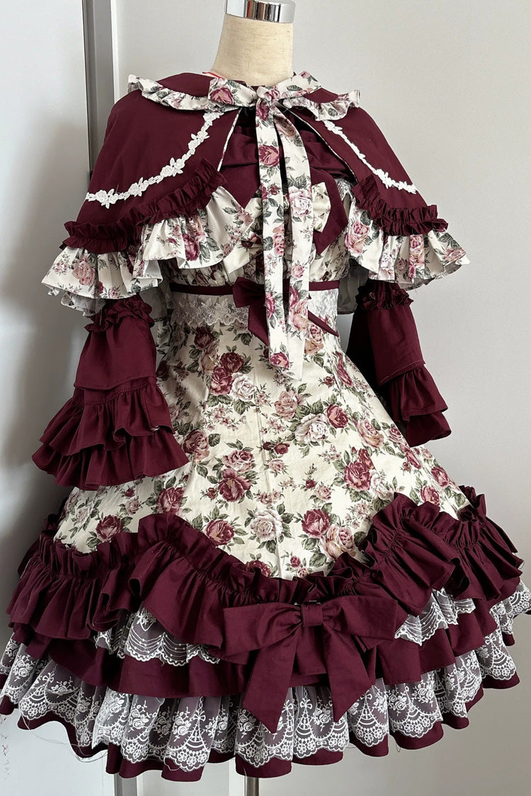 Ruffled Off-Shoulder Gothic JSK Dress with Bow and Lace
