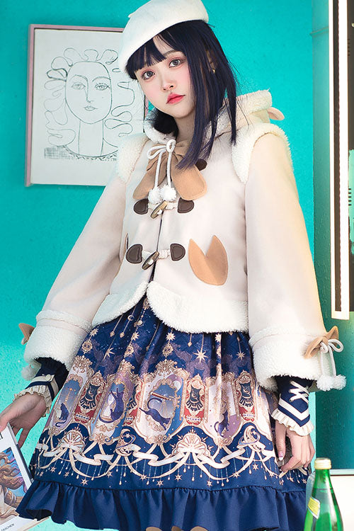 Sweet Lolita Cape Coat with Autumn Winter Double Collar, Bowknot, Single Breasted