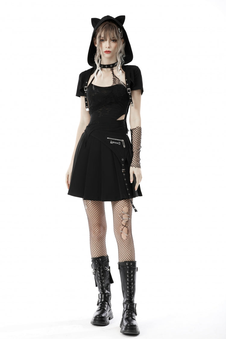 Cat Ear Hooded Cape with Lace-Up and Buckles