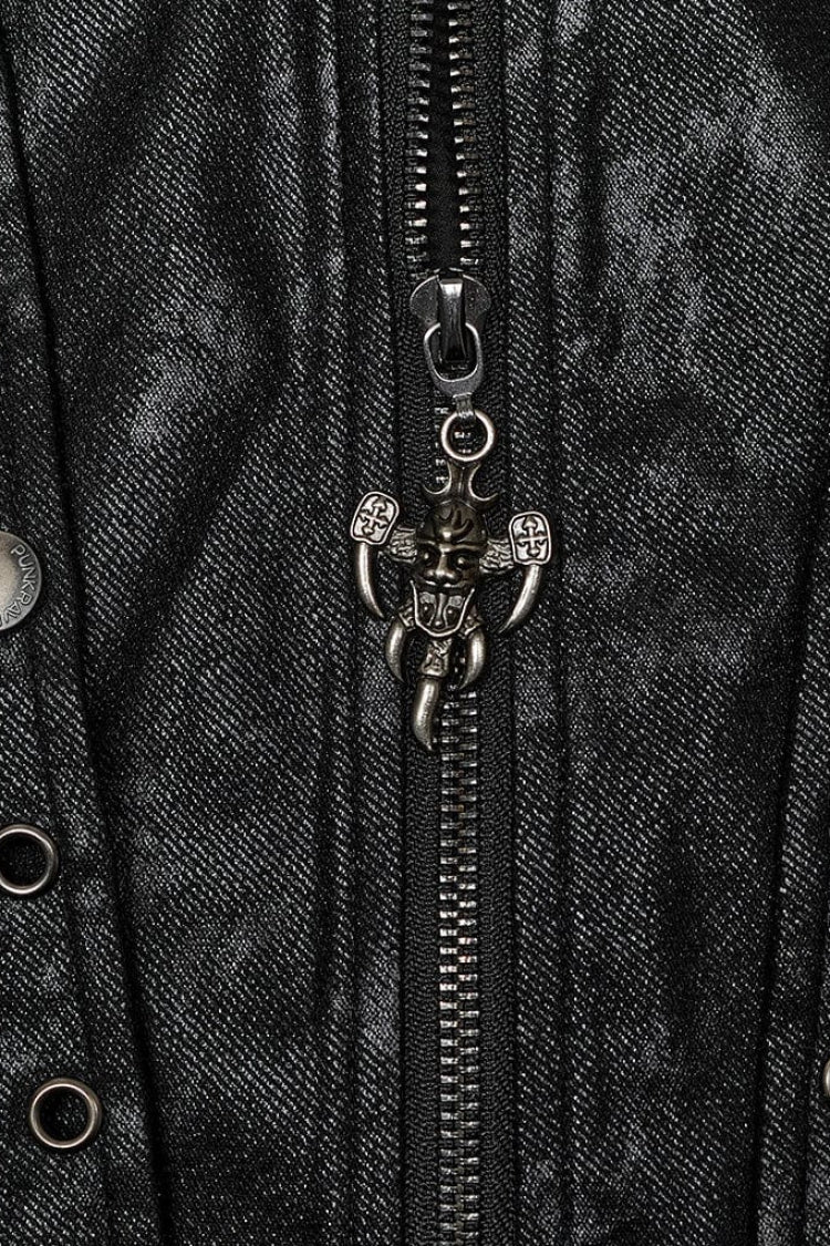 Men's Steampunk Coat with Crackled Mesh, Hollow Stitching and Hood