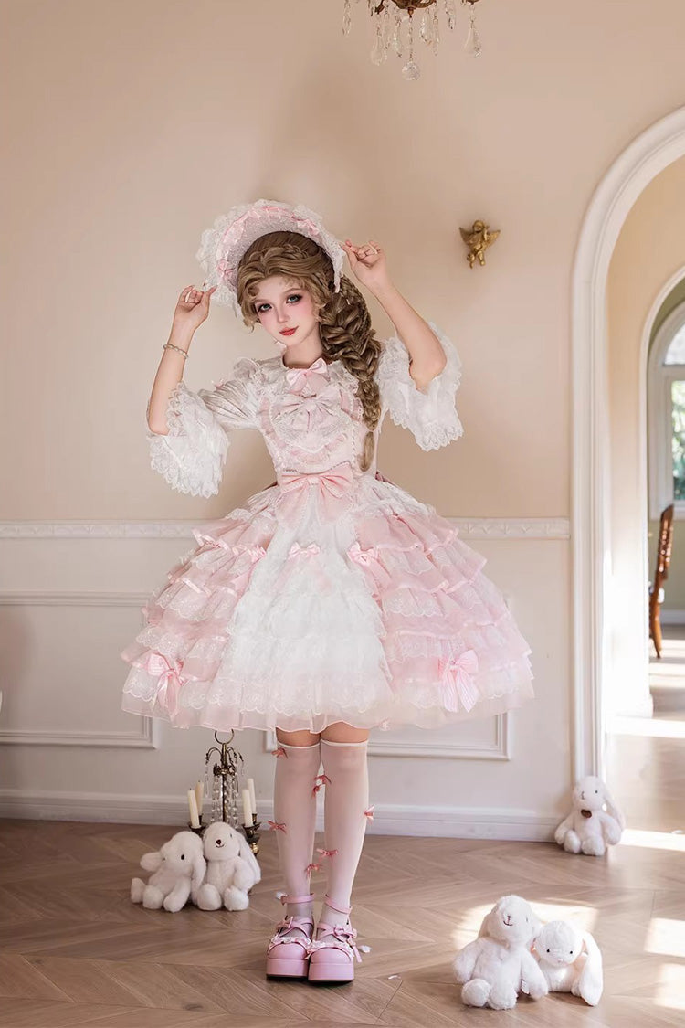 Cherry Blossom Letter Sleeveless Multi-Layer Embroidered Open Bow Lolita JSK
