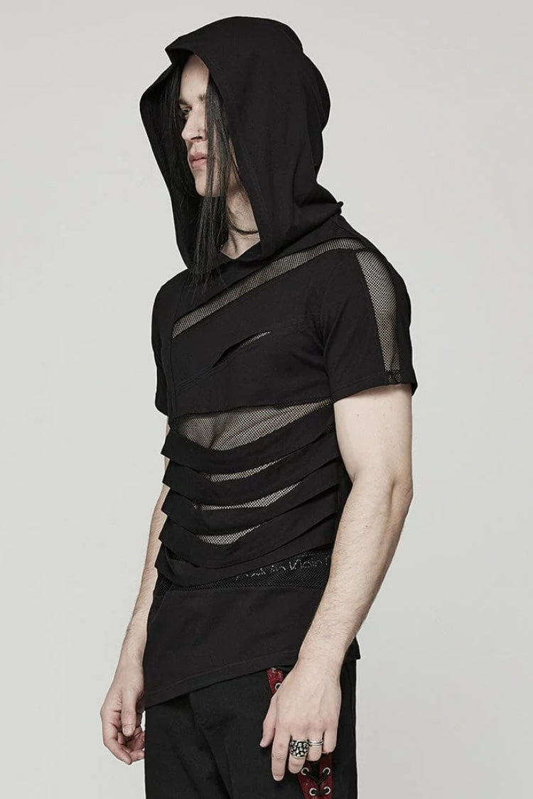 Edgy Steampunk Tee with Stitched Mesh Detailing