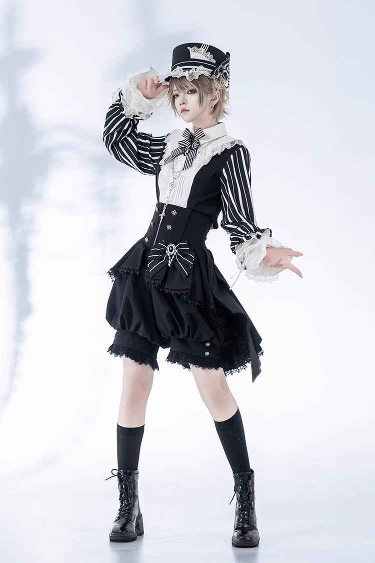 Elegant Lolita Shorts with Stripe Print and Lace - Noir