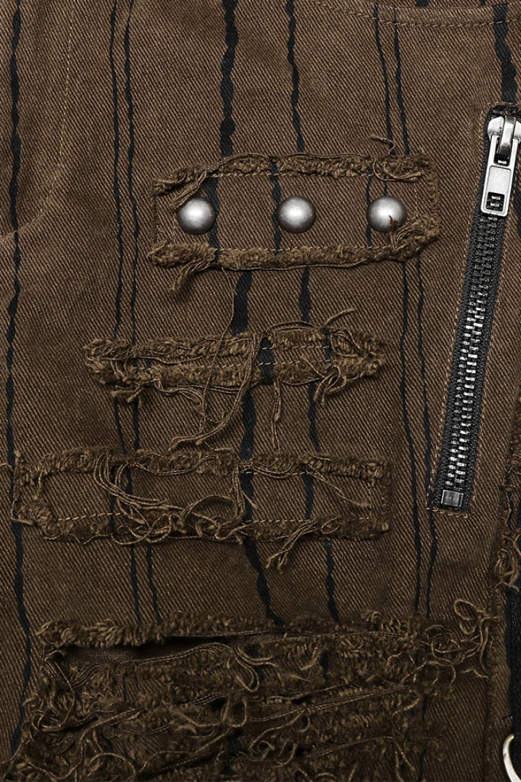 Steampunk Men's Ripped Straight Pants with Metal Rivets and Mesh - Two Tones