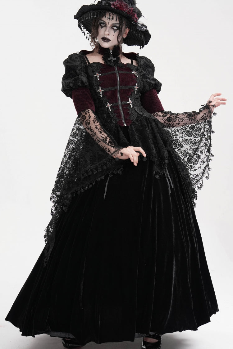 Maroon Mesh Lace Tassel Gothic Overcoat
