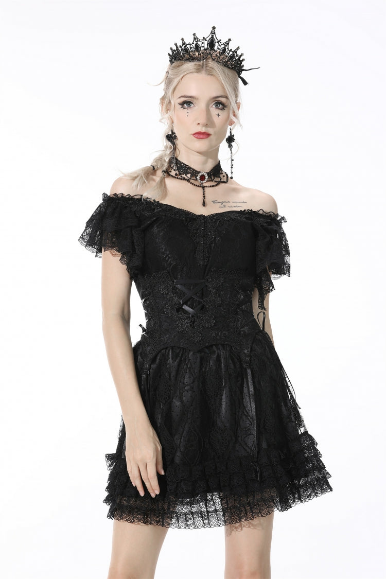 Midnight Lace-Trimmed Crop Top with Deep Plunge Neck