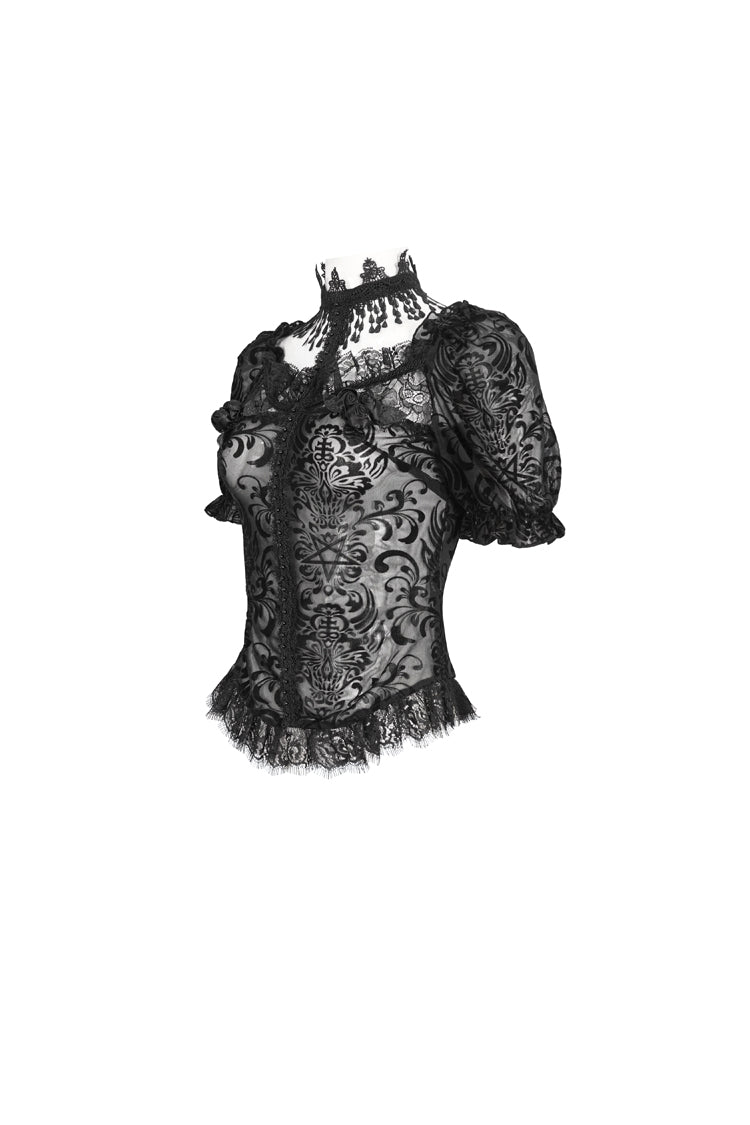 Gothic Blouse with Lace and Sheer Panels