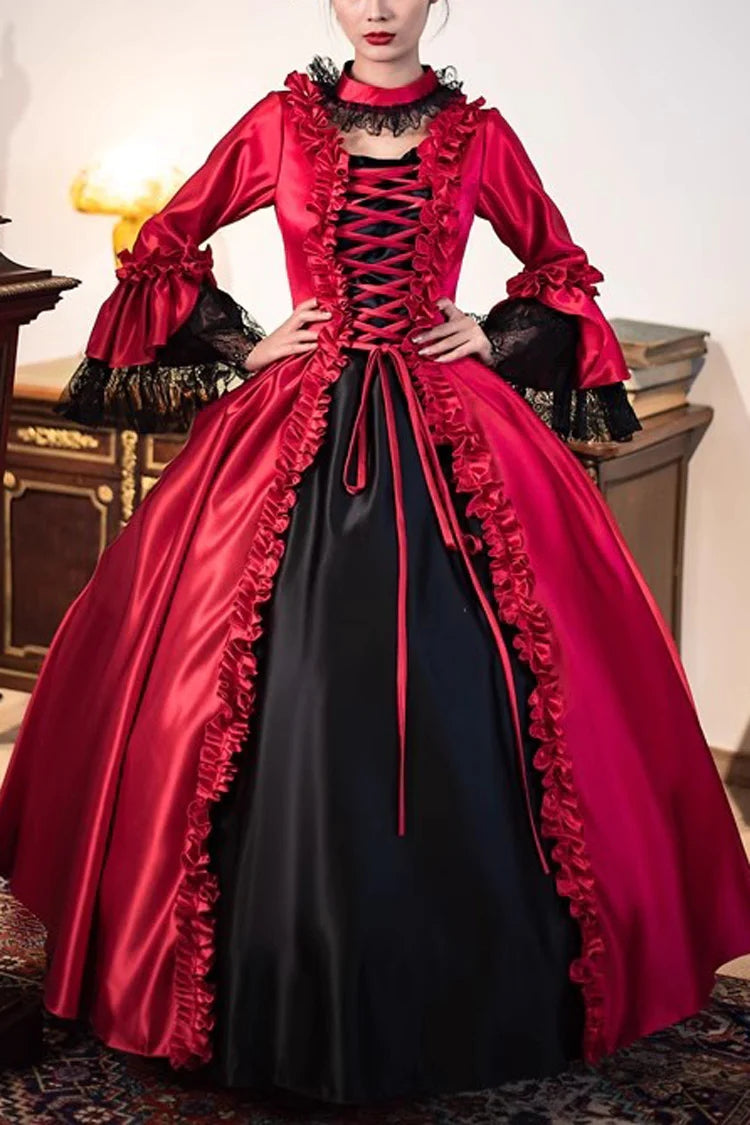 Burgundy Print Medieval Court Rococo Gothic Victorian Lolita Maxi Dress